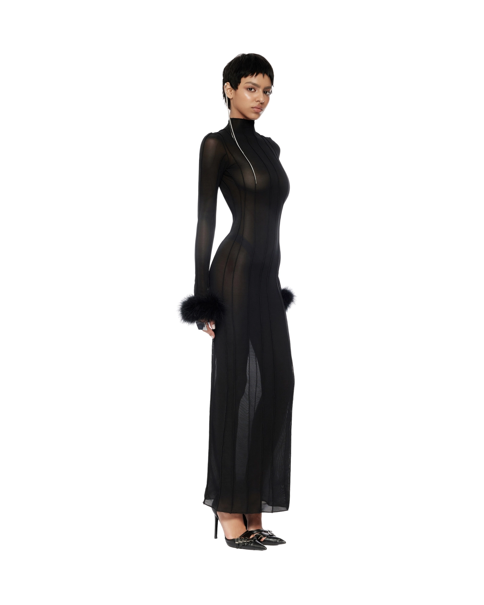 fanci club black dress Young Woman with Lily Dress Fanc Club