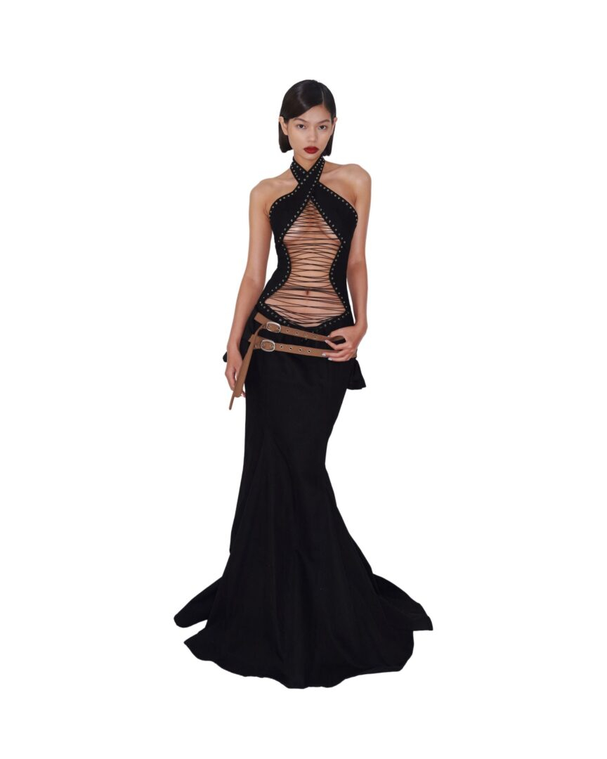 ■FANCY CLUB■ Lace shirring layered one-piece BLACK F25QD81 DRESS - [FANCY CLUB]