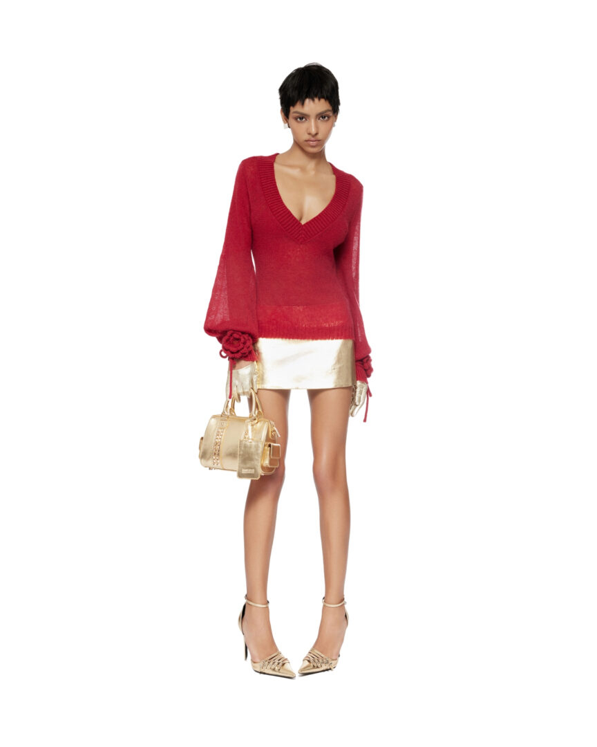 red open shoulder top