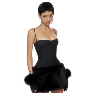 black fur mini dress Drescher Mini Dress ~ Black Knit with Faux Fur – Show Me Your Mumu main image 1