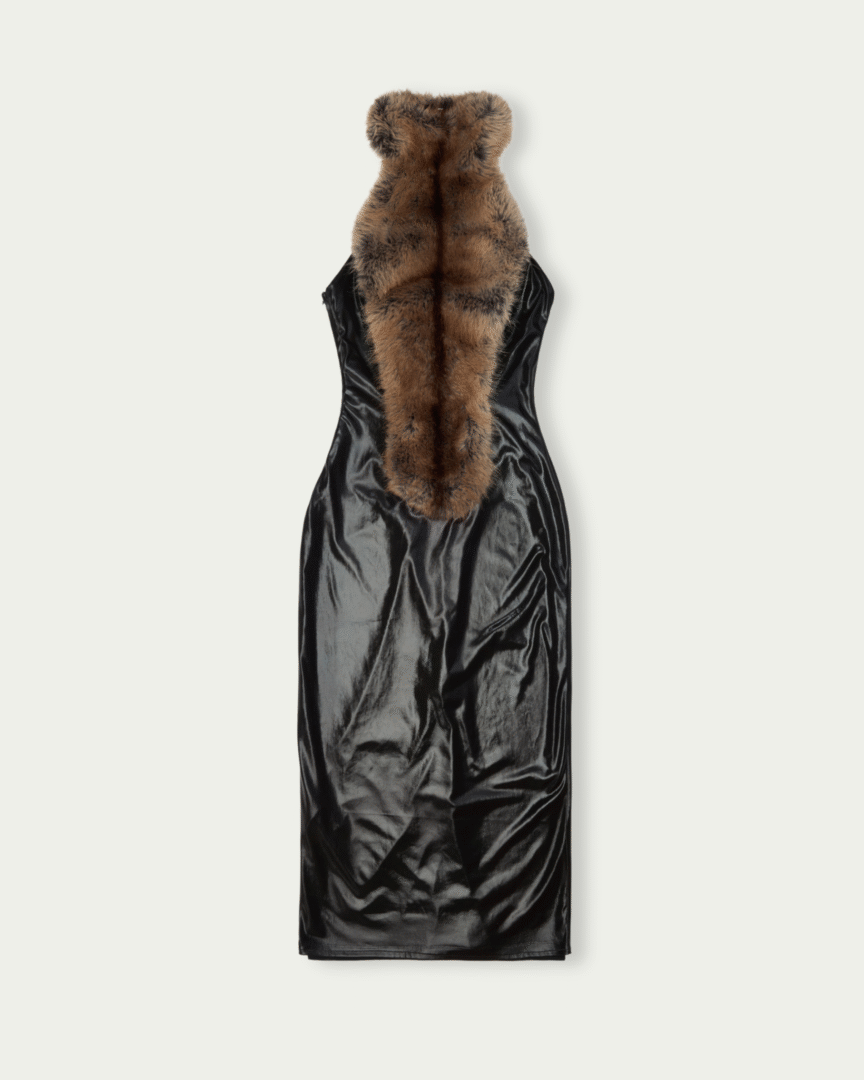 evening dress fur coat WARDROBE BY CHEN Gorgeous blue mini dress sparkling belted fox fur jac   Hadlyn