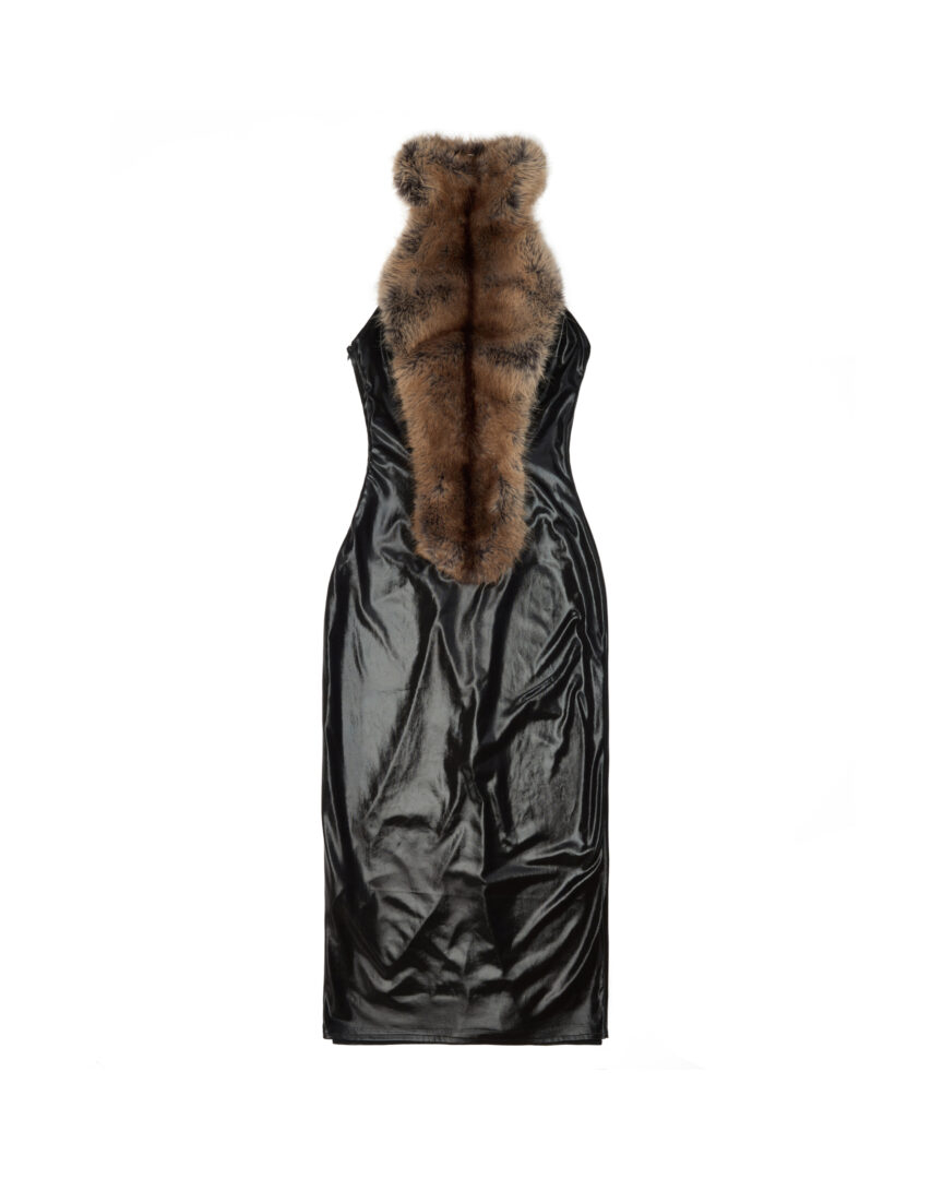 chinese dress ladies BARON PU MINI DRESS WITH FUR TRIM – AKIRA